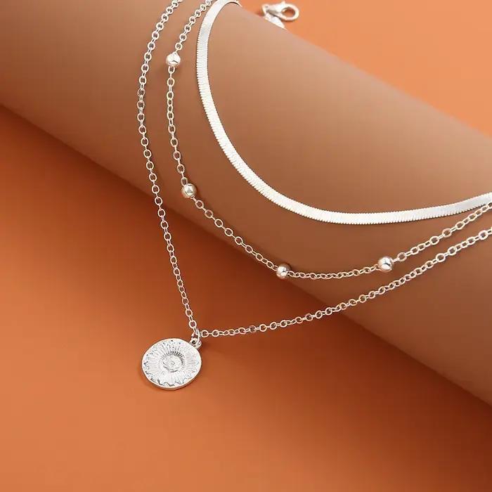 Collier rond à trois couches en argent Sterling 925 pour femmes