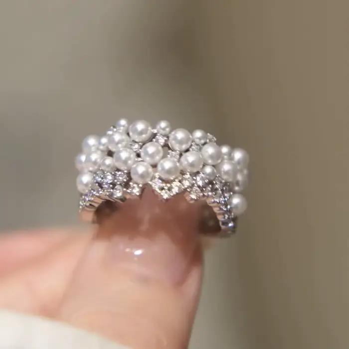 Bague polyvalente en perles et zircon pour femme