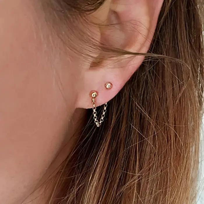 Boucles d'oreilles en or 14K pour femmes, Double trou, fait à la main, bijoux Vintage, style Boho