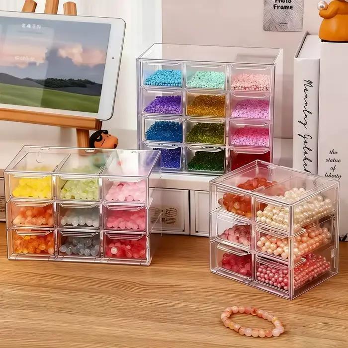 Boîte de rangement de perles de bijouterie de bureau, organisateur de matériaux DIY faits à la main, tiroir transparent en plastique à compartiments, étui de tri de perles