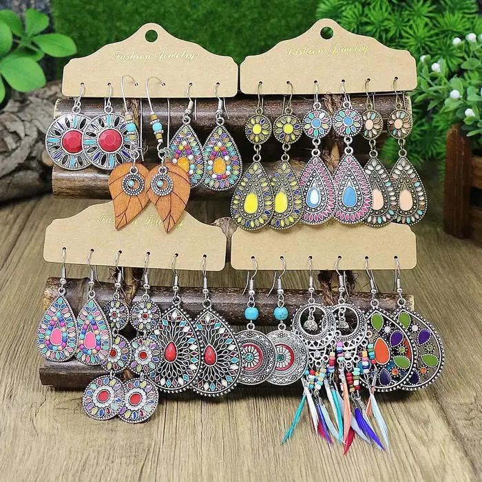 Boucles d'oreilles géométriques en émail coloré Boho pour femmes, goutte d'eau ronde rétro, bijoux fantaisie, accessoires de fête pour filles, cadeau, occasions spéciales