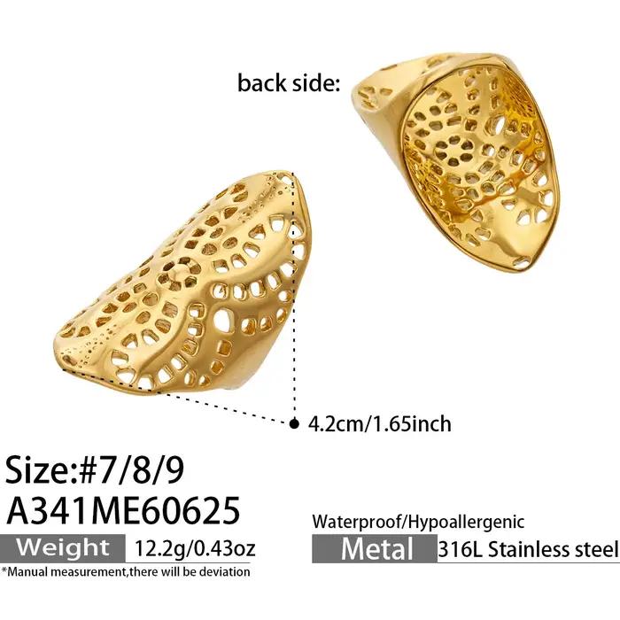 Bagues en filigrane d'acier inoxydable plaqué or 18 carats, bague pleine, design ajouré, longue, lar