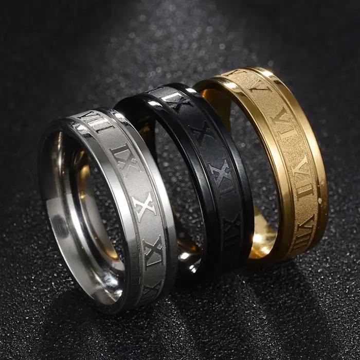 Seakissky classique mode acier inoxydable romain numérique hommes femmes bague Cool Punk haute qualité étanche bijoux pour cadeaux de fête