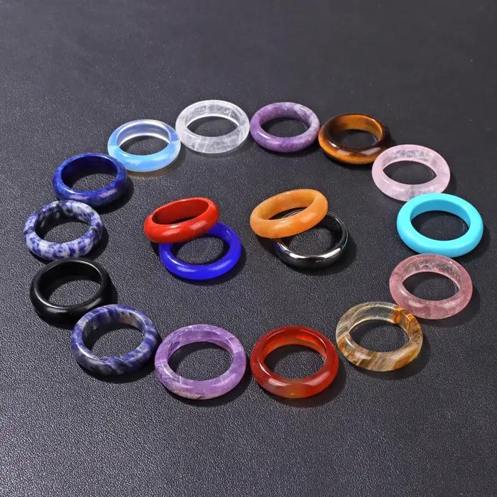 5 pièces bagues en pierre de guérison naturelle Lapis Lazuli améthystes hématite Agates bague pour femmes hommes Reiki bijoux cadeau 16-20mm