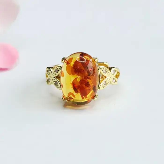 Bague en ambre naturel, anneau en ambre Floral, bijoux pour femmes, artisanat fait à la main, expédition directe, accessoires de Bracelet HP3120505