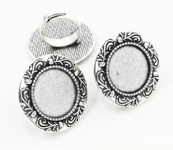 20mm 5 pièces Antique argent plaqué Bronze couleurs laiton réglable anneau paramètres blanc/Base