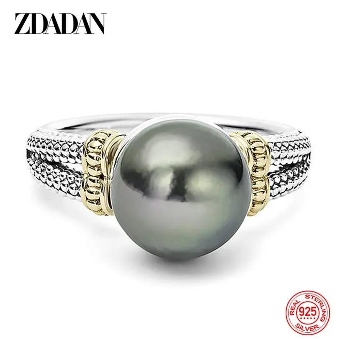 Bague en argent sterling 925 sertie de perles d'eau douce presque rondes élégante pour femmes occasions spéciales anniversaire mariage