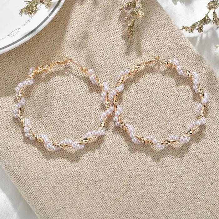 5 Style Imitation perle grandes boucles d'oreilles de luxe