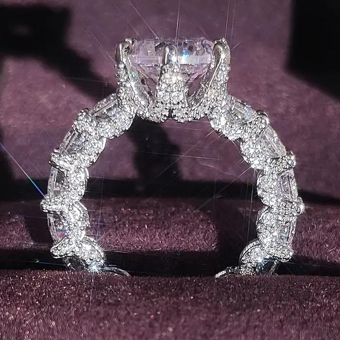 Bague de fiançailles vintage élégante en zircone blanche et placage d'argent pour femmes, alliance de mariage, bijou de doigt pour célébrer l'engagement