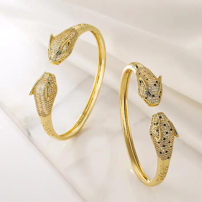 Bracelet ouvert tête de chimléopard pour hommes et femmes