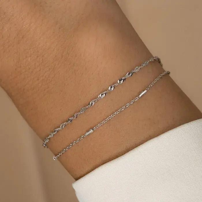 Bracelets en or à deux couches pour femmes et filles, acier inoxydable plaqué or 18 carats, imperméables, réglables, minimalistes, empilables d'été, résistant à l'usure quotidienne, pour les occasions spéciales