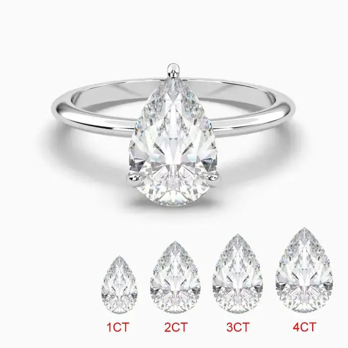 Bagues Moissanite couleur D coupe poire 1-4 Carat