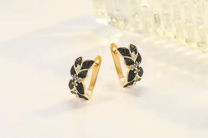 Boucles d'oreilles en or massif 14K pour femme, style bohème avec obsidienne et pierre précieuse, cadeau idéal pour mariage, fêtes, Noël, Halloween, anniversaire