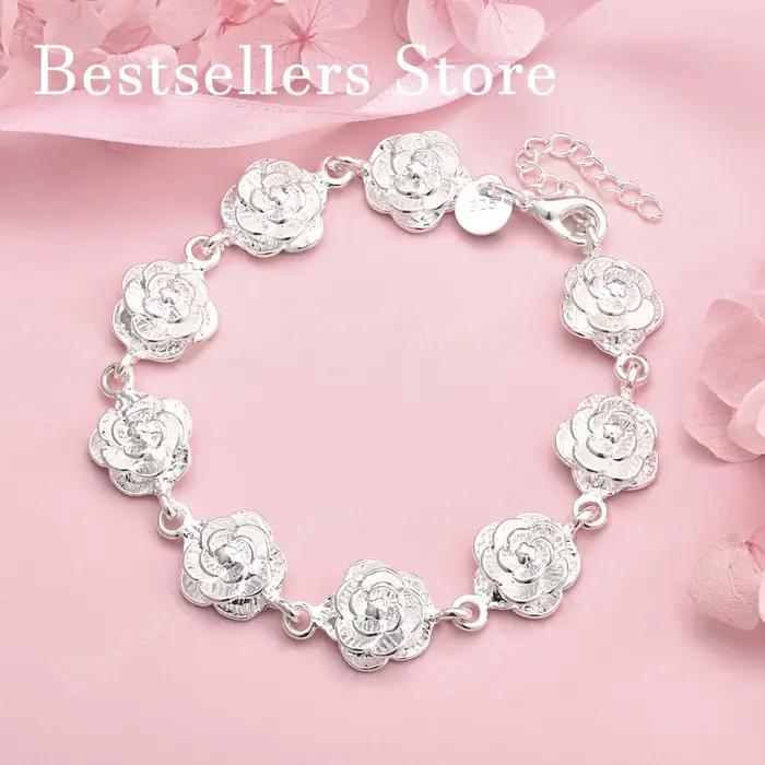 Bracelet en argent sterling 925 avec motif floral pour femmes engagements mariages et fêtes