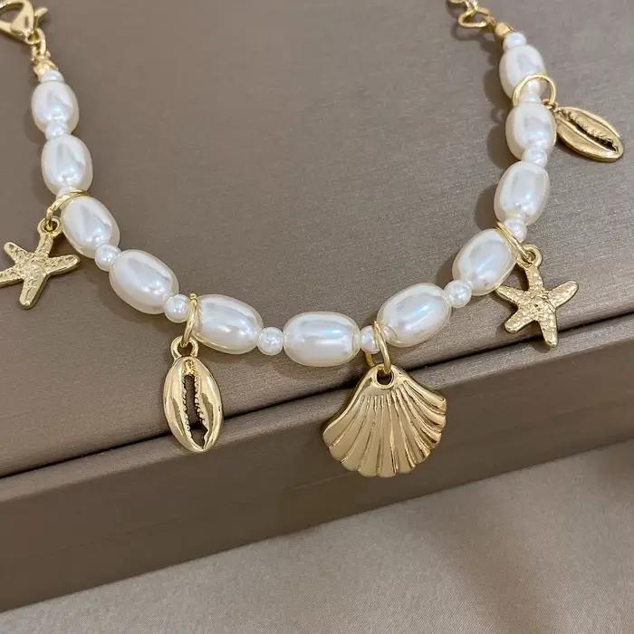 Bracelet ABS en forme d'étoile de mer et de coquillage en or clair pour femme, bijou océanique pour occasions spéciales, vacances, plage, cadeau d'anniversaire, fête des mères, Pâques