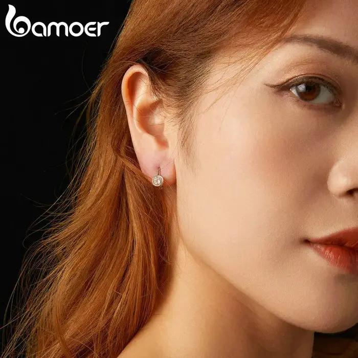 BAMOER 0.5CT boucles d'oreilles rondes Moissanite 925