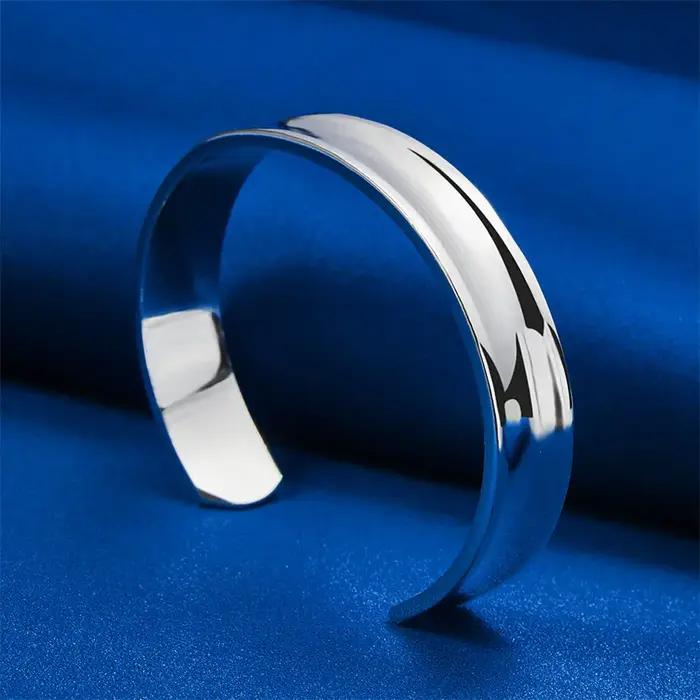 Charmant bracelet ouvert large et brillant en argent sterling 925 de 12 mm pour femmes