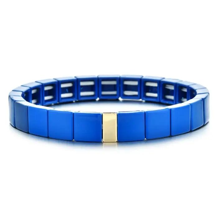 Nouveau néon arc-en-ciel Bracelet élastique émail carrelage Bracelets métal bohème Pulseras femmes mode