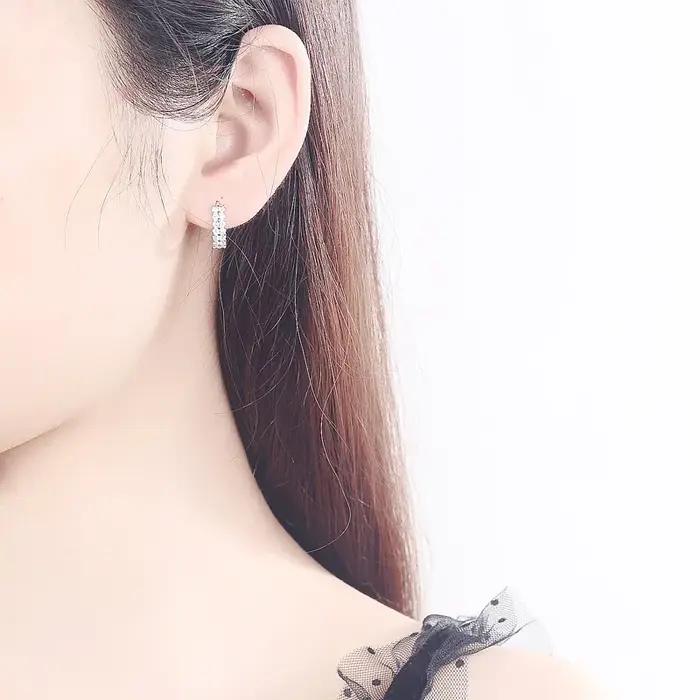 URMYLADY 925 boucles d'oreilles en argent Sterling aiguille mode haute qualité bijoux Double rangée cristal Zircon clou rond