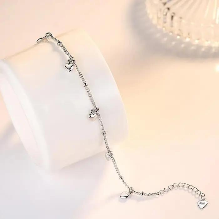 925 Bracelets en argent Sterling pour femmes cinq amour coeur breloque chaîne
