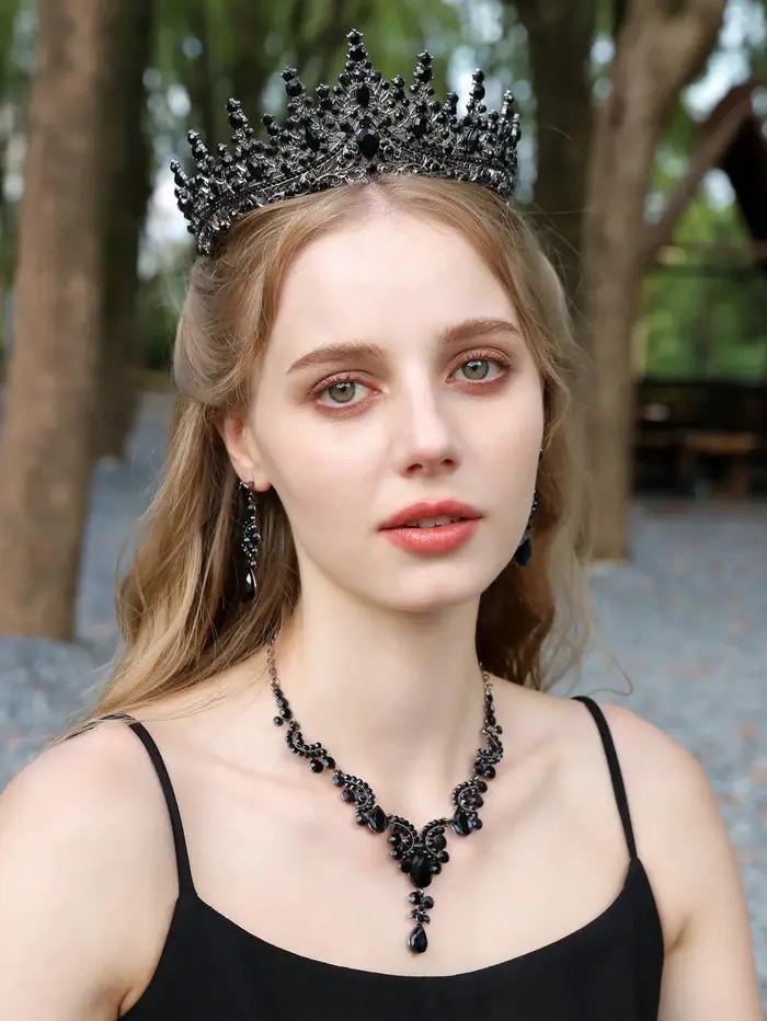 Ensemble de bijoux en cristal noir pour femmes