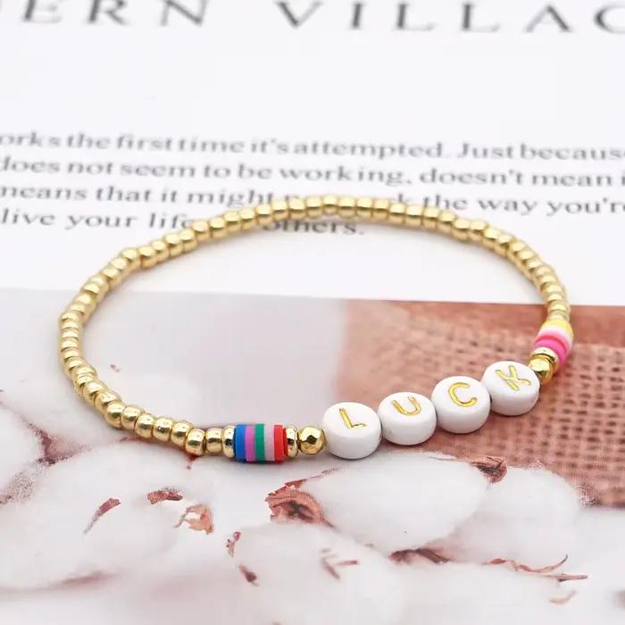 GO2BOHO LOVE lettre Bracelets Heishi vinyle perlé Bracelet pour femmes à la mode saint valentin bijoux Femme perles dorées