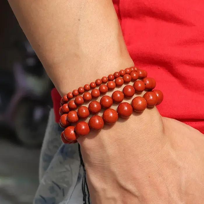 Bracelet en pierre de corail rouge naturelle véritable pour hommes et femmes longueur ajustée perles rondes yoga méditation bien-être