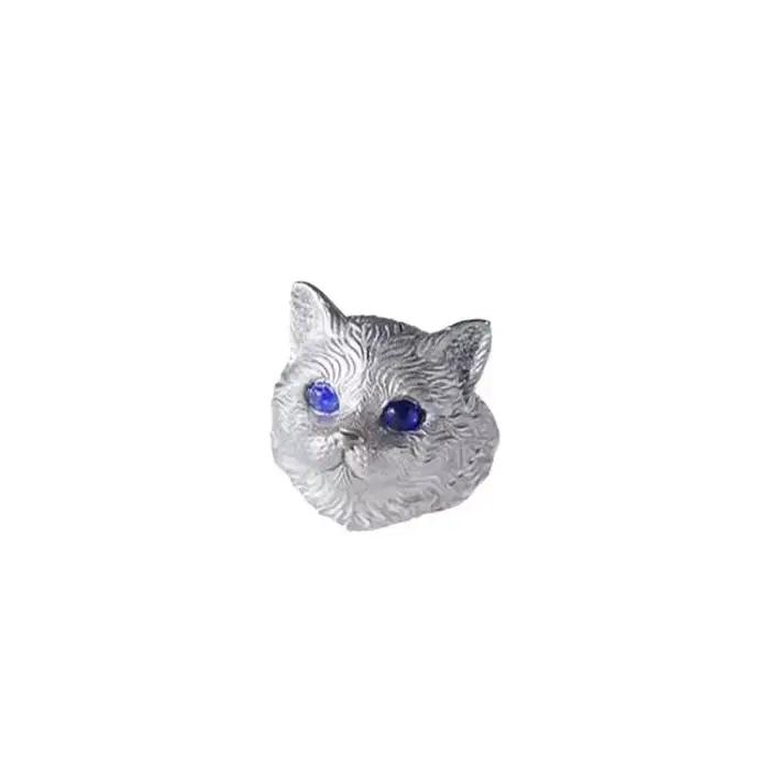 Bagues en forme de chat en relief camée pour femmes, design original à la mode, en argent 925, avec yeux bleus mignons, bijoux de banquet réglables