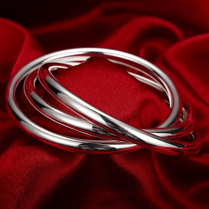 Bracelet élégant en argent Sterling 925 à trois anneaux pour femmes occasions spéciales soirée anniversaire cadeau chic
