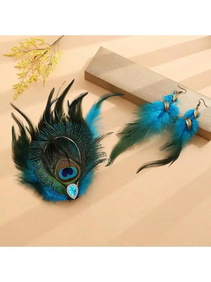 Manchette d'oreille paon, Manchette d'oreille plumes, Manchette d'oreille en plumes, Manchette enveloppante pour l'oreille, Bijoux en plumes, Boucles d'oreilles paon, Boucles d'oreilles tribales, Véri