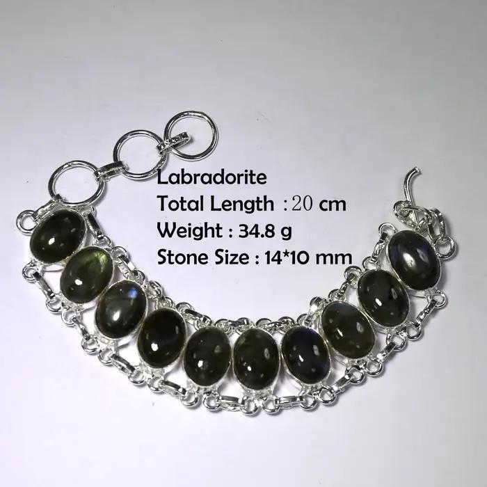 Bracelet en labradorite véritable, argent et cuivre