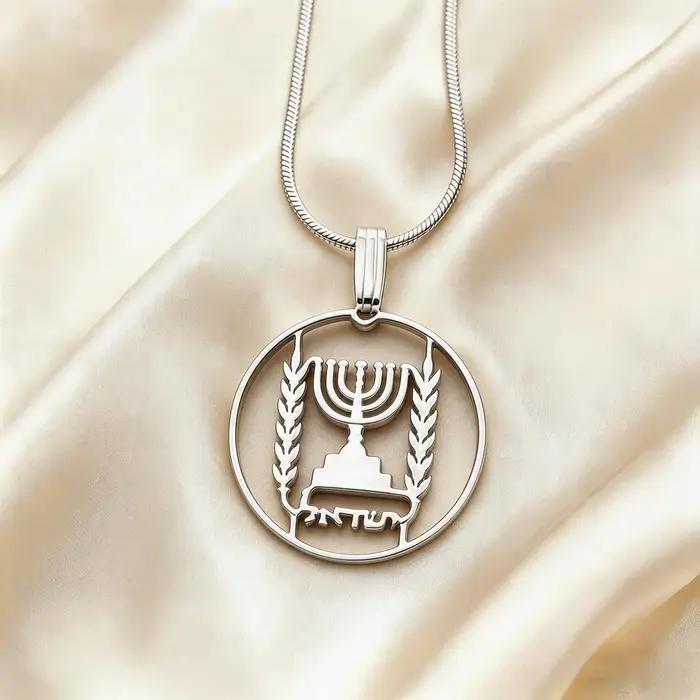 Collier en acier inoxydable pour femmes et hommes, Menorah juive, chandelier, Hanouka, Jérusalem, To