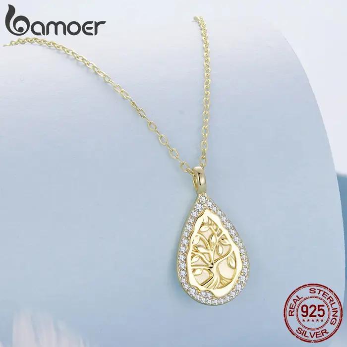 Collier BAMOER 925 Argent Sterling Or 18K Arbre de Vie Zirconium Blanc Occasions Spéciales Femme