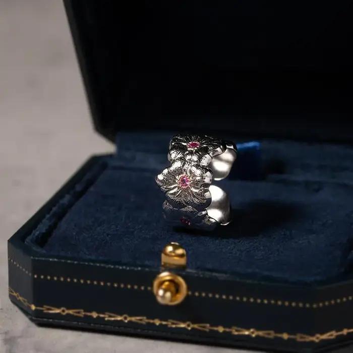 Bagues de fleurs de gardénia brillantes exquises en argent 925 pour femmes