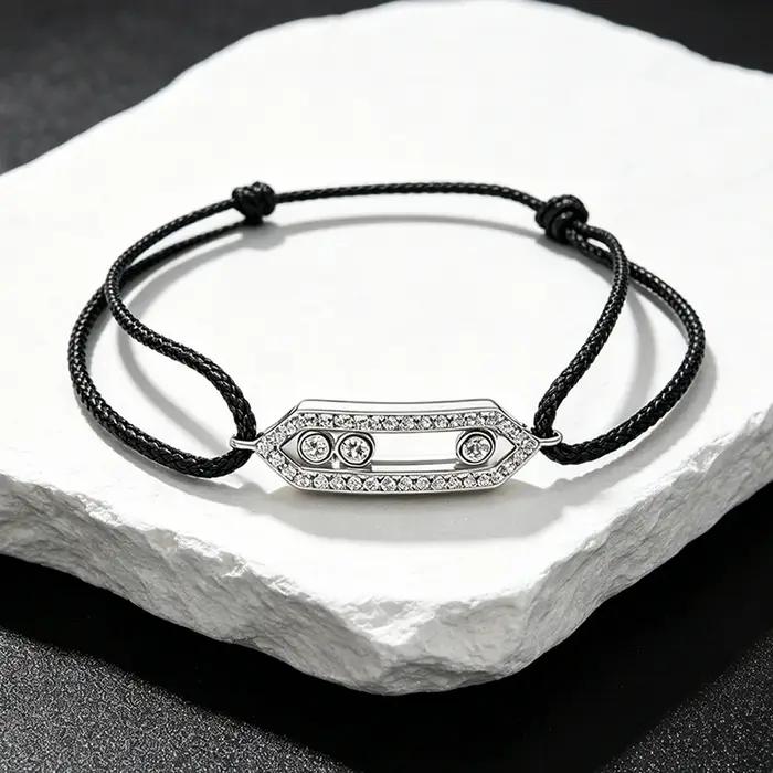 Bracelet cordon coulissant diamanté argent géométrique pour homme femme ajustable élégant soirée cérémonie sportif