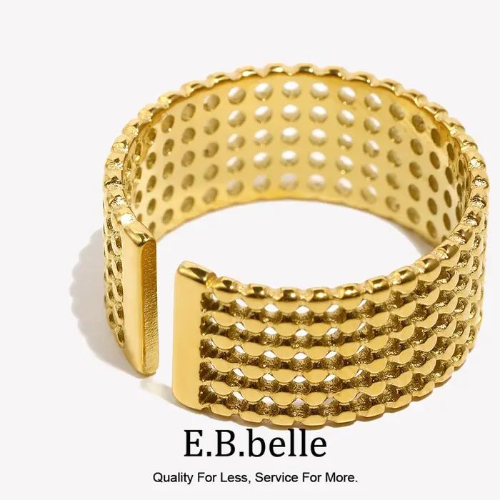 E.B.belle – anneau de manchette en filet de tissage large en acier inoxydable plaqué or 18 carats