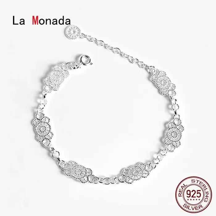 Bracelet en argent sterling 925 dentelle élégant pour femmes motifs géométriques fine bijou occasions spéciales
