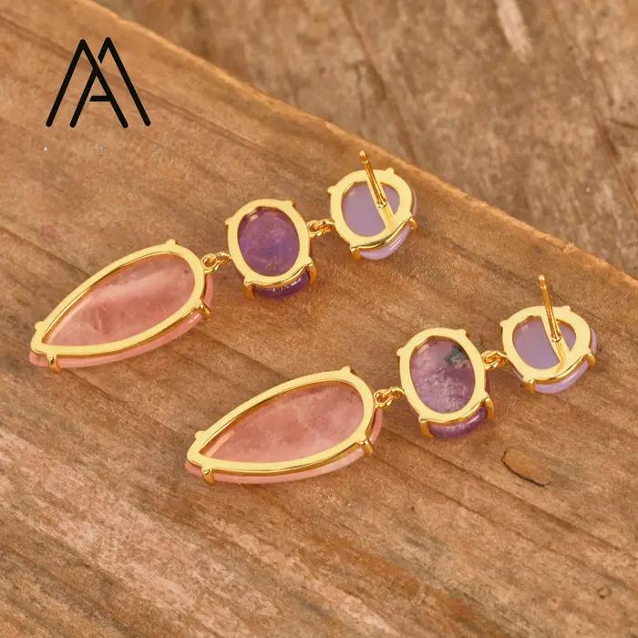 Boucles d'oreilles en Quartz Rose naturel pour femmes