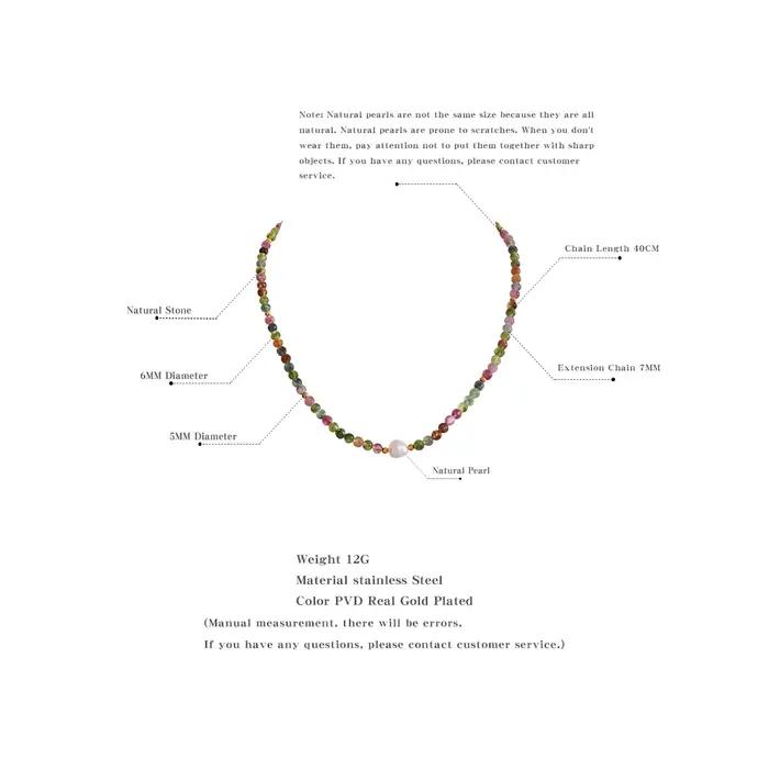 Pendentif Tourmaline Naturelle Multicolore Bijoux Luxe Femme Collier en Acier Inoxydable à la Mode Occasions Spéciales