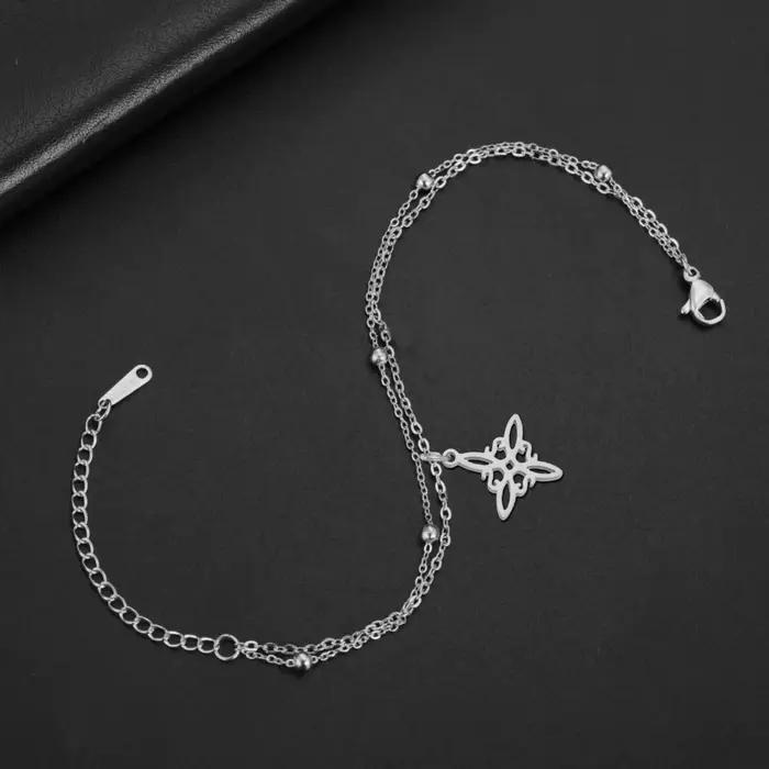 Bracelet Nœud de Sorcière Femme Design Celtique Quaternaire en Acier Inoxydable Cadeau Occasions Spéciales