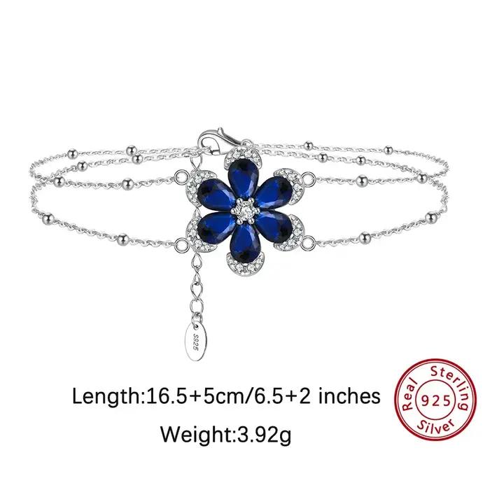 Ensemble de bijoux en argent 925 avec saphirs bleus forme de fleur pour femmes occasions spéciales
