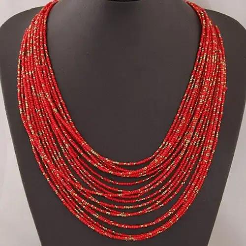 Collier de perles de riz créativité plusieurs couches tissage à la main bohême embellissement femme réglable mode