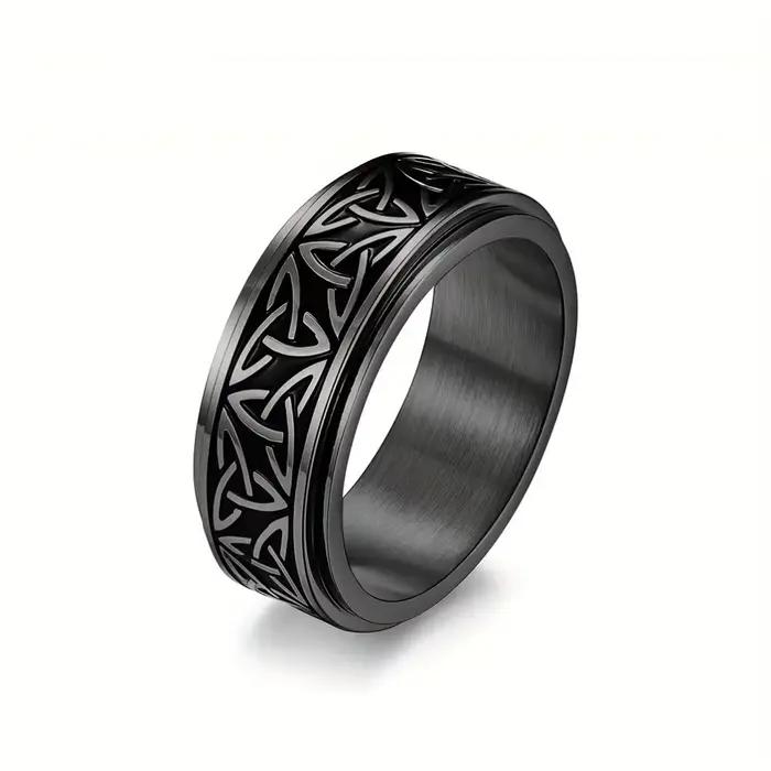 Bague Viking à Nœud Celtique et Runes pour Hommes, Bague Rotative Anti-Stress en Acier Inoxydable, B