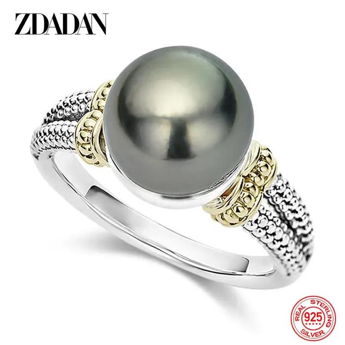 Bague en argent sterling 925 sertie de perles d'eau douce presque rondes élégante pour femmes occasions spéciales anniversaire mariage