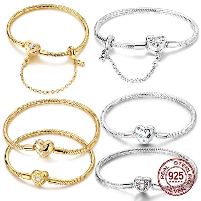 Bracelet 17-20CM Cœur d'amour Original 925 Argent Sterling