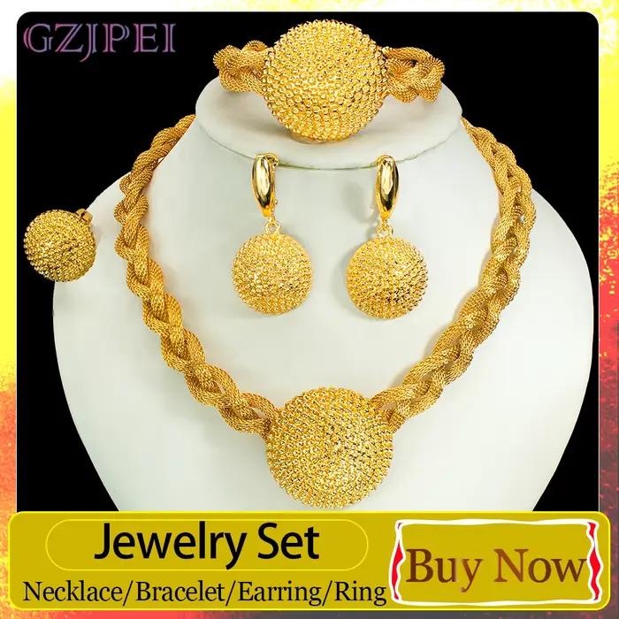Parure de bijoux africains plaqués or 18 carats GZJPEI pour femme – Collier