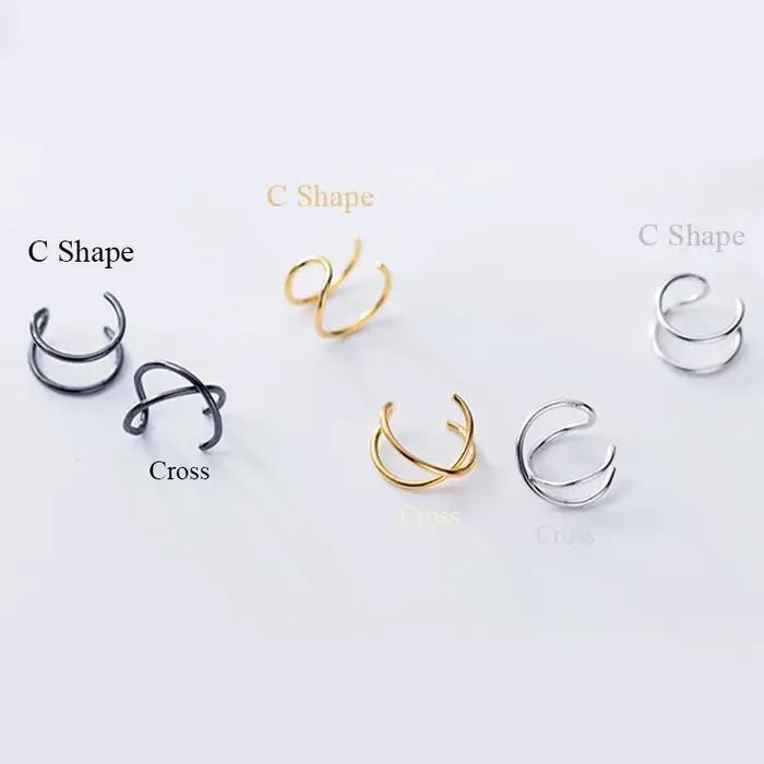Boucle d'oreille en forme de C en argent regardé 925 pour femme