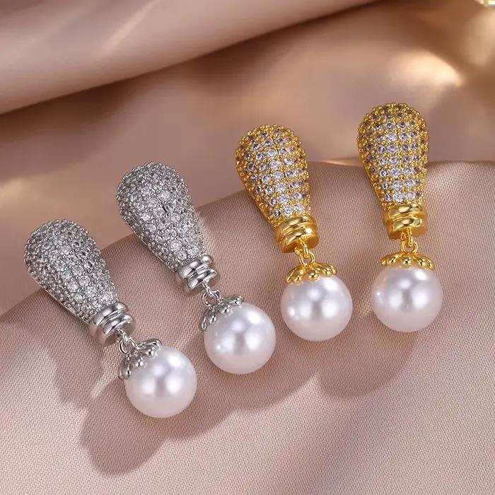 ZAKOL luxe Buling brillant zircone Imitation perle boucles d'oreilles pour les femmes afrique saoudienne à la mode dame fête bijoux