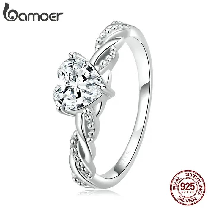 Bague en argent sterling 925 avec zircon en forme de cœur Bamoer