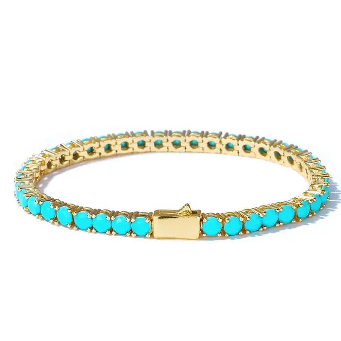 Nouveau bracelet de tennis de 4 mm avec laiton plaqué or et turquoise de haute qualité
